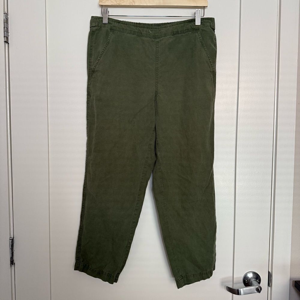J Crew Denim Pants Womens Size Medium Green Pull On Straight Leg Linen Blend